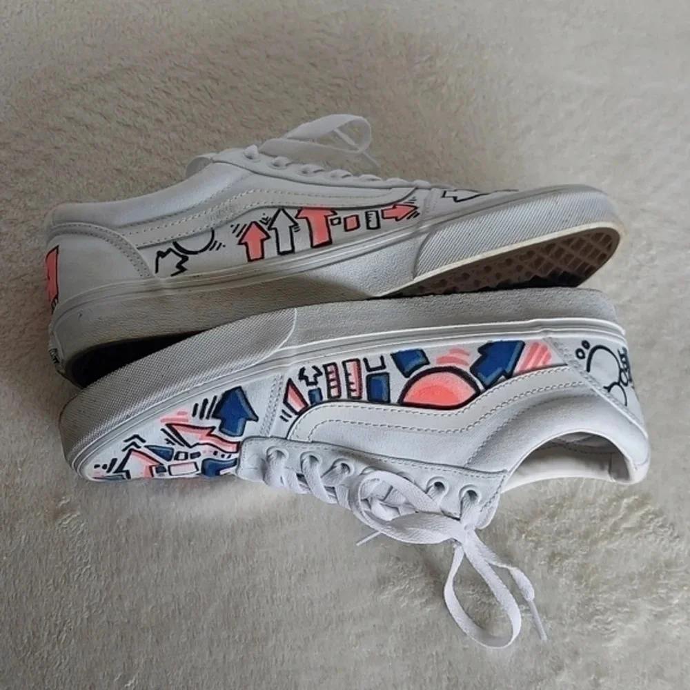 Handcrafted Colorful‎ Doodles and Directions White Van's on white background